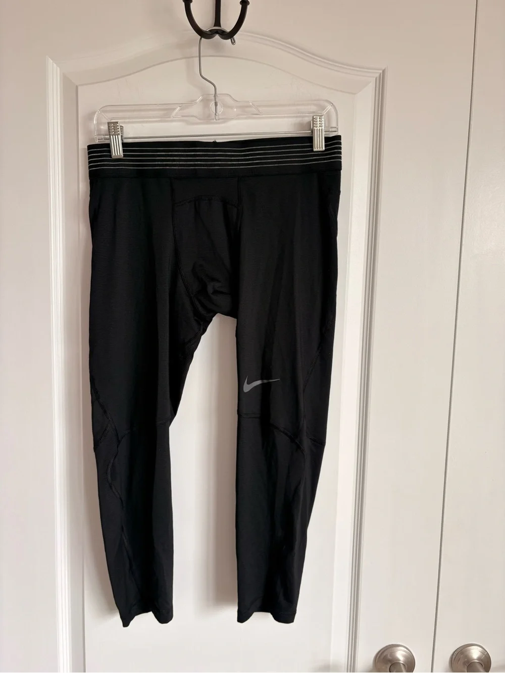 Nike Black Leggings with Gray Stripe Waistband